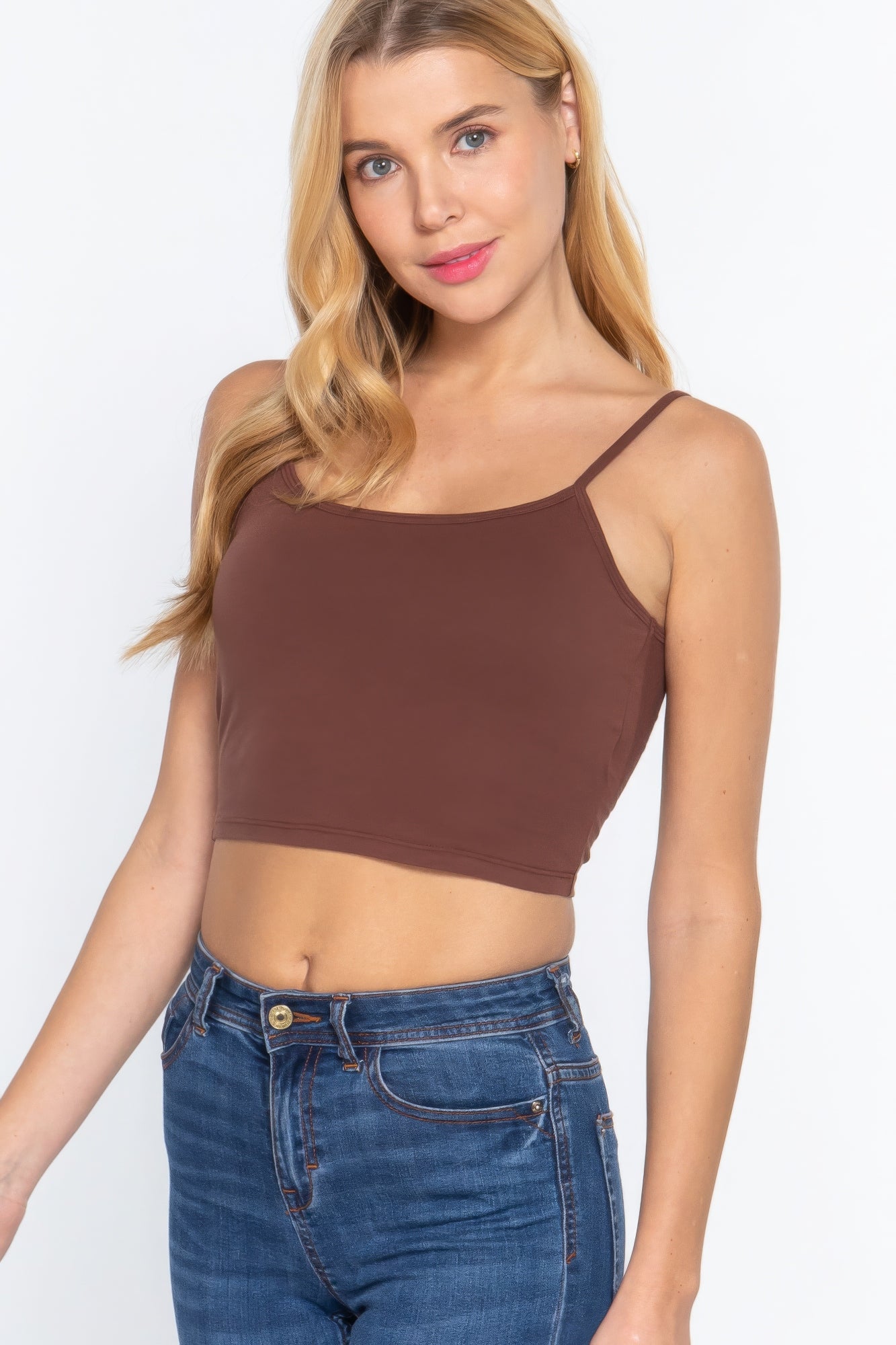 Round Neck W/removable Bra Cup Cotton Spandex Bra Top