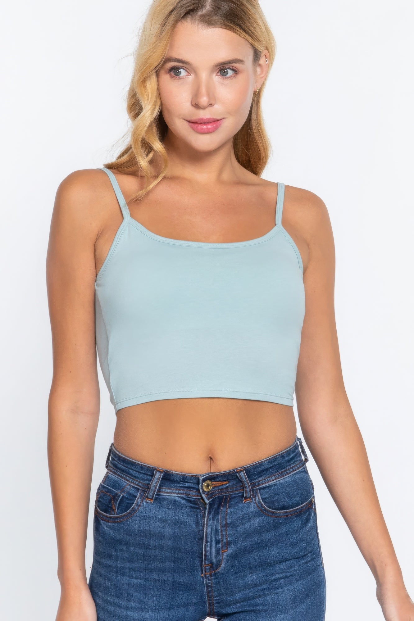 Round Neck W/removable Bra Cup Cotton Spandex Bra Top