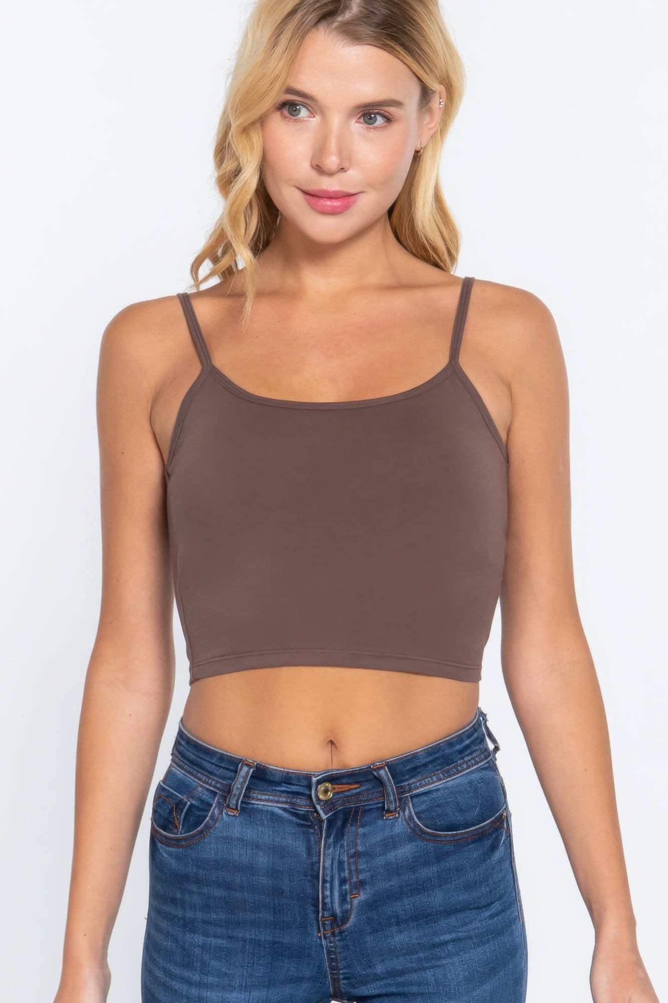 Round Neck W/removable Bra Cup Cotton Spandex Bra Top