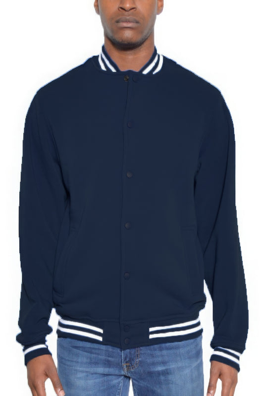 Mens Fleece Snap Button Varsity Jacket