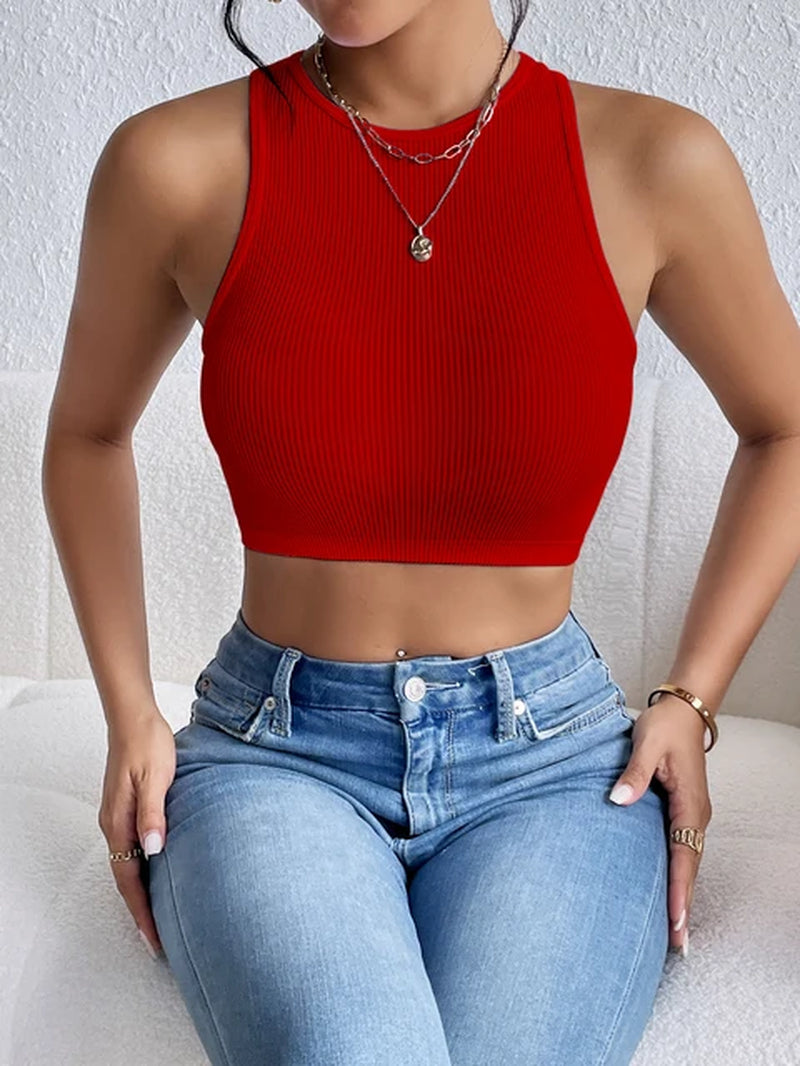 Solid Ribbed Crop Tank Top